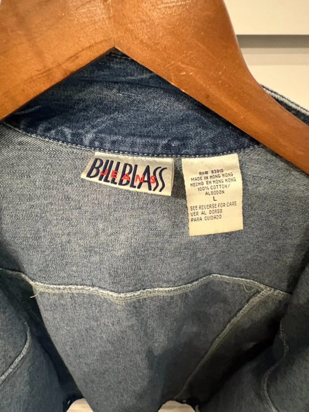 Bill Blass Jeans Vintage 90s Denim Zip Jacket High Western Collar Blue Size L